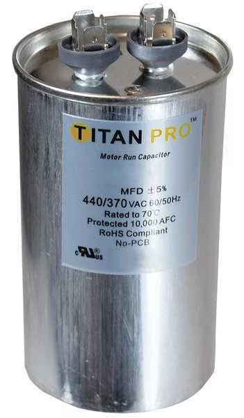 Motor Run Capacitor, 70 MFD, 5-13/32 In. H, Titan Pro, Mfr#: TRCF70