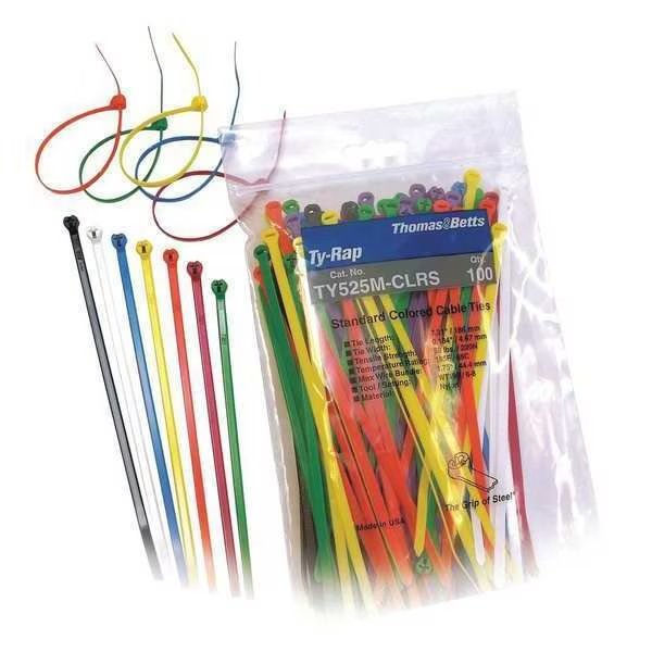 7.3" L Assorted Color Cable Tie Kit PK 100, Ty-Rap, Mfr#: TY525M-CLRS