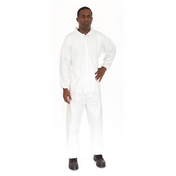Disposable Coveralls, 25 PK, White, Microporous Fabric, Zipper, International Enviroguard, Mfr#: CE8013CI-L