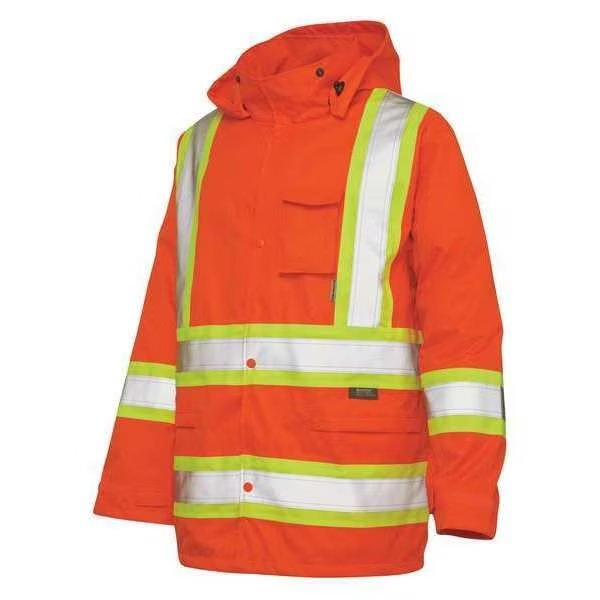 Rain Jacket with Hood, Hi-Vis Orng, L, Tough Duck, Mfr#: S37211