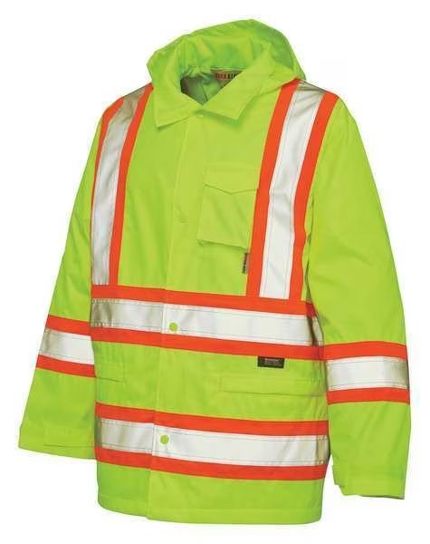 Rain Jacket with Hood, Hi-Vis Yellow/Green, L, Tough Duck, Mfr#: S37211
