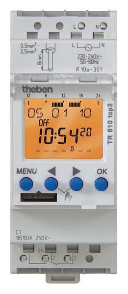 Electr. Timer, Din Rail, 24Hr/7D, 1 Chn., Theben, Mfr#: TR-610-TOP-2-220V