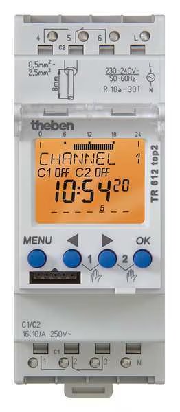 Electr. Timer, Din Rail, 24Hr/7D, 2 Chn., Theben, Mfr#: TR-612-TOP-2-120V