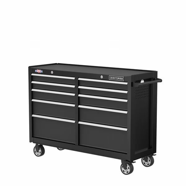 S2000 Rolling Tool Cabinet, 10 Drawer, Black, Steel, 52 in W x 18 in D x 37-1/2 in H, Craftsman, Mfr#: CMST98273BK