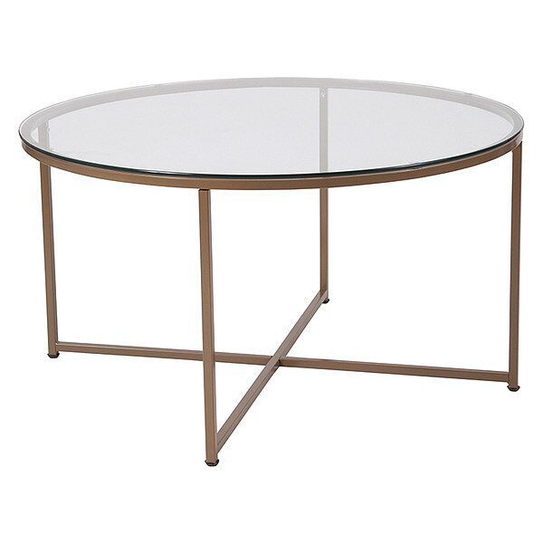 Greenwich Collection Coffee Table - Modern Clear Glass Accent Table with Crisscross Brushed Gold Frame, Flash Furniture, Mfr#: NAN-JH-1786CT-GG