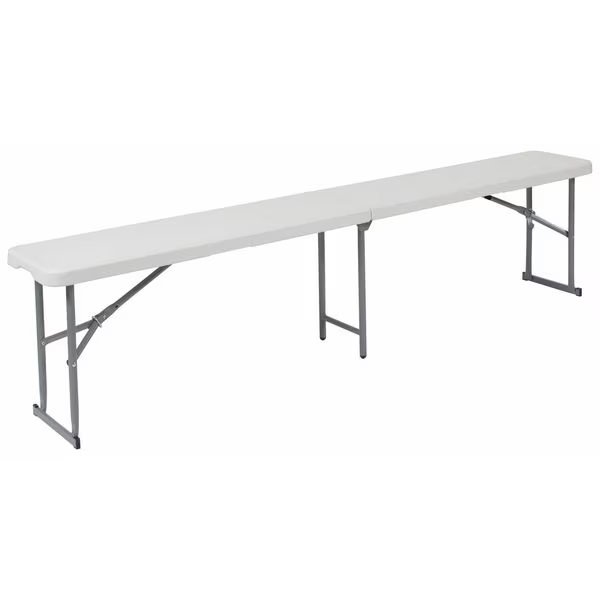 Plastc Bench, 10.25"Wx71"L, Folding, White, Flash Furniture, Mfr#: RB-1172FH-GG