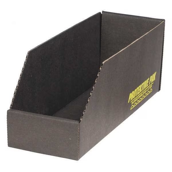 Corrugated Shelf Bin, Black, Cardboard, 18 in L x 8 in W x 4 1/2 in H, Protektive Pak, Mfr#: 37109