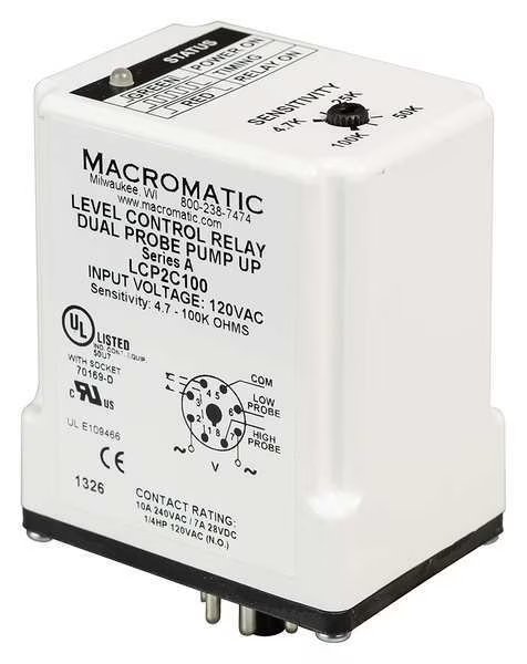 Control Relay, Dual Pump Down, 120V, Macromatic, Mfr#: LCP2D100