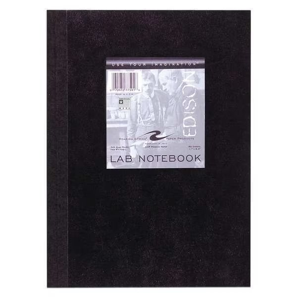 Lab Notebook, 11"x8.5", 60 Sht, Black cover, 5x5 graph, Roaring Spring, Mfr#: 77591
