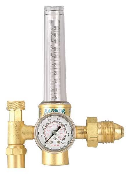 Flowmeter Regulator, Single Stage, CGA-580, 0 to 50 psi, Use With: Argon, Carbon Dioxide, Radnor, Mfr#: RAD64003040