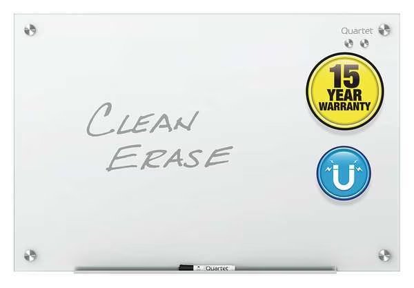 18" H x 24" W Magnetic Glass Dry Erase Board, Gloss, White