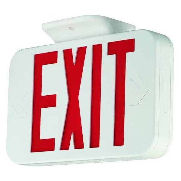 Exit Sign, Emergency Battery Backup, 7 1/4 in H x 11 5/8 in W, LED, 1 or 2 Faces, White/Red, Compass, Mfr#: CER