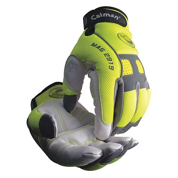 Hi-Vis Mechanics Gloves, L, Yellow/White, Caiman, Mfr#: 2919 L