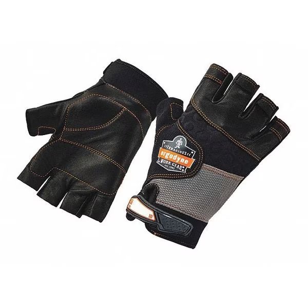 Half Finger Mechanics Impact Gloves, L, Black, Breathable Spandex, Proflex By Ergodyne, Mfr#: 901