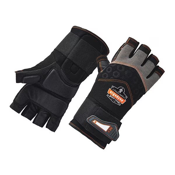 Half Finger Mechanics Impact Gloves, XL, Black, Proflex By Ergodyne, Mfr#: 910