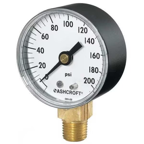Pressure Gauge, 0 to 300 psi, 1/4 in MNPT, Plastic, Black, Ashcroft, Mfr#: 25W1005PH02L300#
