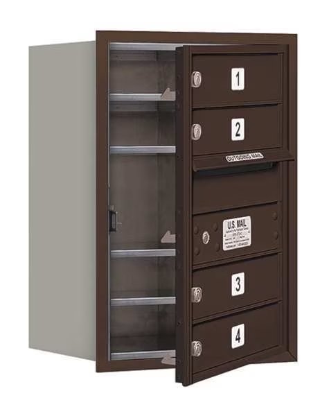 Horizontal Mailbox, Bronze, Powder Coated, 4 Doors, Recessed, USPS, Salsbury Industries, Mfr#: 3706S-04ZFU