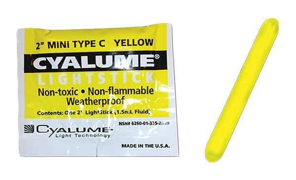Lightstick, Yellow, 4 hr., 2 in. L, PK50, Chemlight By Cyalume Technologies, Mfr#: 9-28690PF