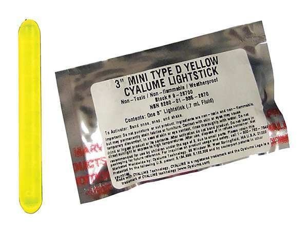 Lightstick, Yellow, 4 hr., 3 in. L, PK25, Chemlight By Cyalume Technologies, Mfr#: 9-28700PF