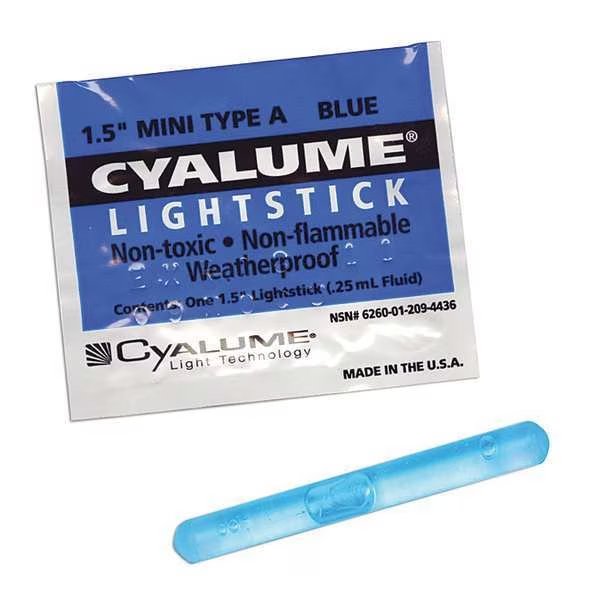 Lightstick, Blue, 4 hr., 1-1/2 in. L, PK50, Chemlight By Cyalume Technologies, Mfr#: 9-44360PF