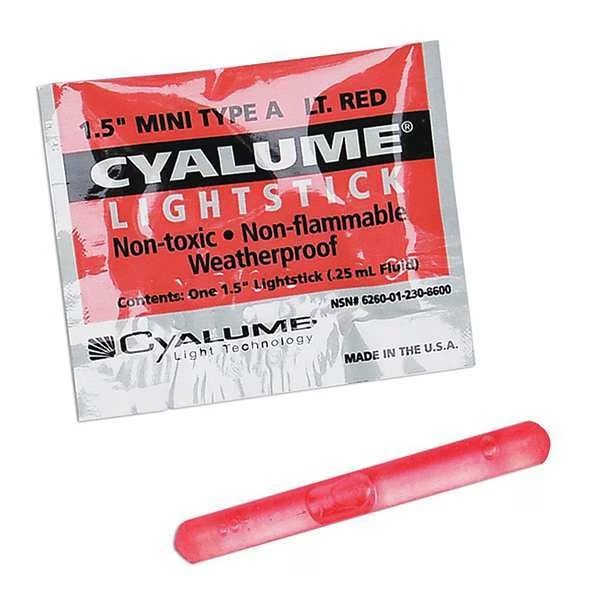 Lightstick, Red, 4 hr., 1-1/2 in. L, PK50, Chemlight By Cyalume Technologies, Mfr#: 9-86000PF
