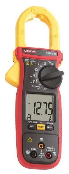 Clamp Meter, LCD, 600 A, 1.4 in (36 mm) Jaw Capacity, Cat III 600V Safety Rating, Amprobe, Mfr#: AMP-320