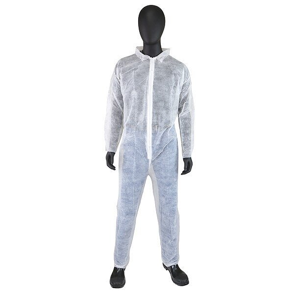 Coverall, L, 25 PK, White, Polypropylene, Zipper, West Chester Protective Gear, Mfr#: 3500/L