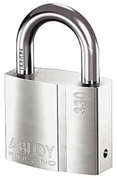 Padlock, Keyed Different, Standard Shackle, Rectangular Brass Body, Hardened Steel Shackle, 1 in W, Abloy, Mfr#: PL330/25B-KD