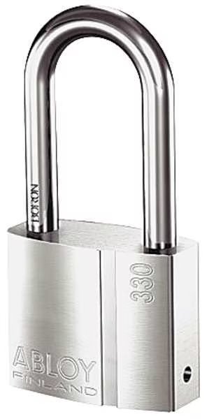 Padlock, Keyed Alike, Long Shackle, Rectangular Brass Body, Hardened Steel Shackle, 1 in W, Abloy, Mfr#: PL330/50B-KA