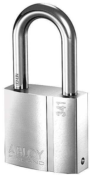 Padlock, Keyed Different, Long Shackle, Rectangular Brass Body, Hardened Steel Shackle, 1 3/32 in W, Abloy, Mfr#: PL341/50B-KD