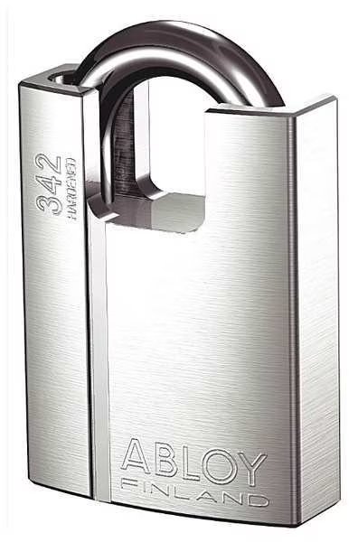 Padlock, Keyed Different, Partially Hidden Shackle, Rectangular Brass Body, Hardened Steel Shackle, Abloy, Mfr#: PL342B-KD