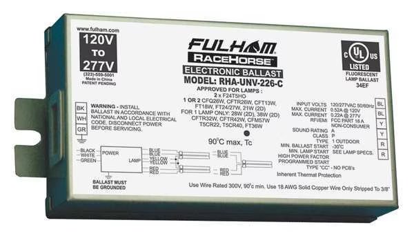 CFL Ballast, Electr, 120 to 277V, 5-1/16inL, Fulham, Mfr#: RHA-UNV-226-C