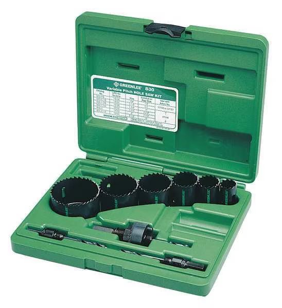 Hole Saw Kit, 2-1/2 in Dia, Variable Pitch, Greenlee, Mfr#: 830