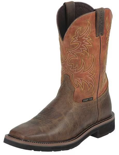 Work Boots, Men, 8, D, Pull On, 11inH, PR, Justin Original Workboots, Mfr#: SE4812