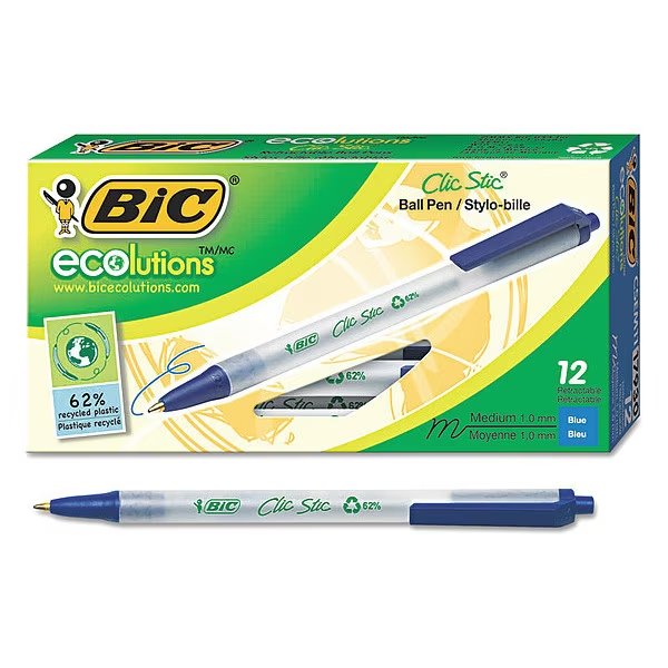 Retractable Pen, Medium 1.0 mm, Blue PK12, Bic, Mfr#: BICCSEM11BE