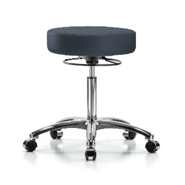 Bench Stool, Med, Chrom, Vinyl, Castrs, Nav, Blue Ridge Ergonomics, Mfr#: BR-VMBSO-CR-NF-CC-8582