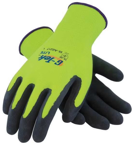 Latex Hi-Vis Coated Gloves, Palm Coverage, Black/Yellow, M, PR, Pip, Mfr#: 55-AG317/M