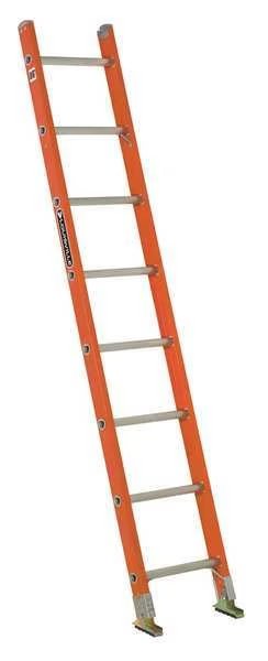 8 ft. Straight Ladder, Fiberglass, 8 Steps, Orange Finish, 300 lb Load Capacity, Louisville, Mfr#: FE3108