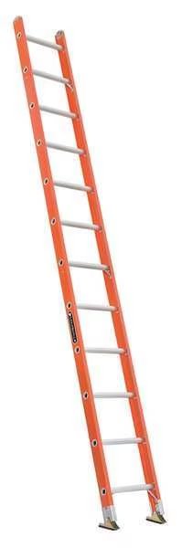12 ft. Straight Ladder, Fiberglass, 12 Steps, Orange Finish, 300 lb Load Capacity, Louisville, Mfr#: FE3112