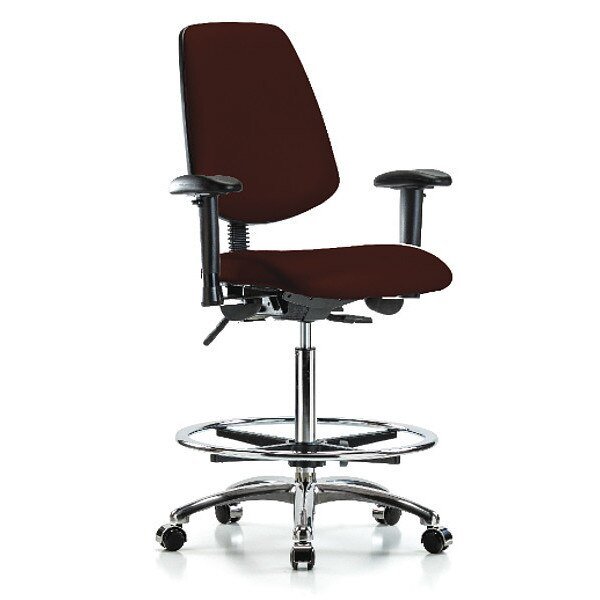 High Bench Chair, Vinyl, 26" to 35-1/2" Height, Adjustable Arms, Burgundy, Blue Ridge Ergonomics, Mfr#: BR-VHBCH-MB-CR-T1-A1-CF-CC-8569