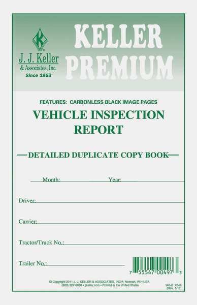 Vehicle Inspection Form, 2 Ply, Carbonless, Jj Keller, Mfr#: 2046