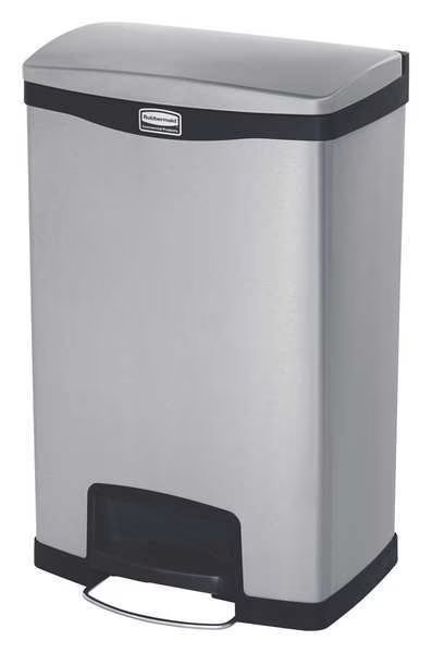 13 gal Rectangular Trash Can, Black, 18 in Dia, Step-On, Stainless Steel, Rubbermaid Commercial, Mfr#: 1901992