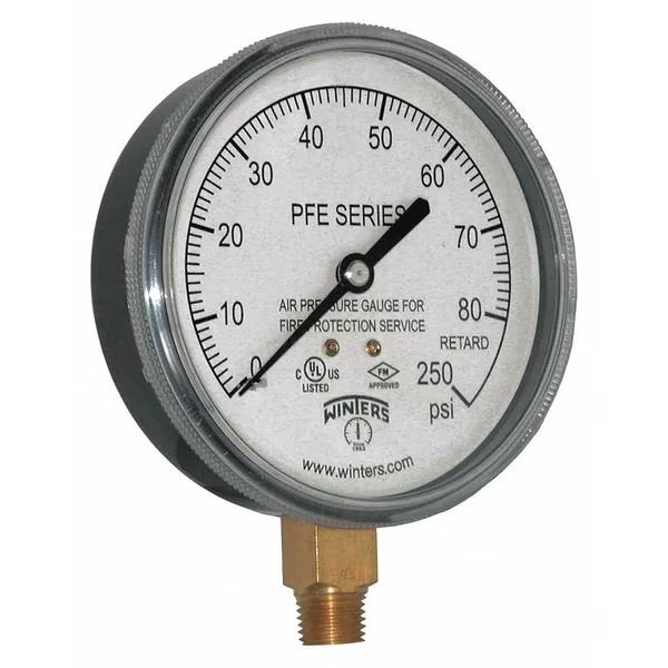 Pressure Gauge, 0 to 80 psi, 1/4 in MNPT, Plastic, Black, Winters, Mfr#: PFE3932R1