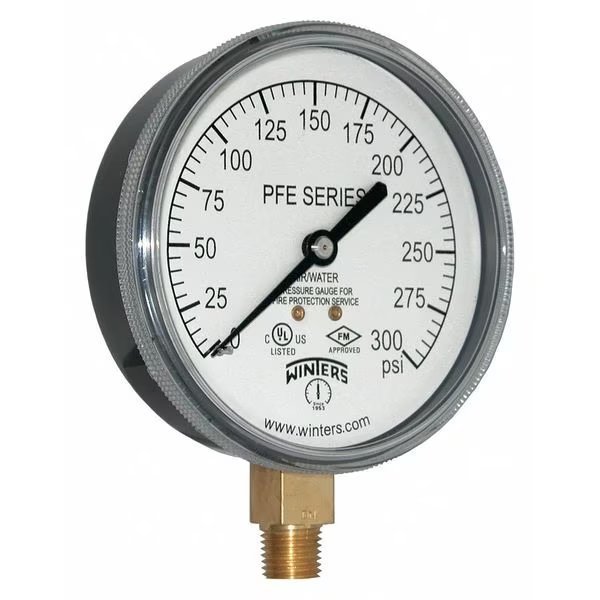 Pressure Gauge, 0 to 300 psi, 1/4 in MNPT, Plastic, Black, Winters, Mfr#: PFE3935R1