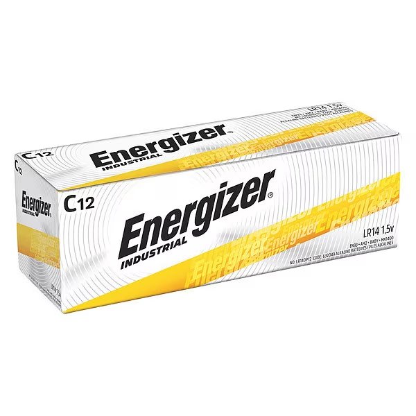 Industrial C Alkaline Battery, 1.5V DC, 12 Pack, Energizer, Mfr#: EN93