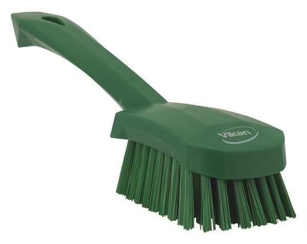 3 in W Scrub Brush, Stiff, 5 57/64 in L Handle, 4 1/2 in L Brush, Green, Plastic, 10 in L Overall, Vikan, Mfr#: 41922