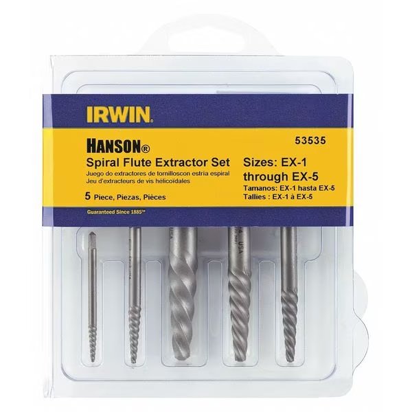 Screw Extractor Set, Spiral Flute, 5 pcs, Irwin, Mfr#: 53535