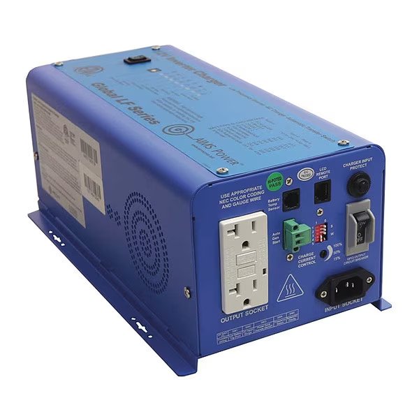 Power Inverter and Battery Charger, Pure Sine Wave, 1,800 W Peak, 600 W Continuous, 1 Outlets, Aims Power, Mfr#: PICOGLF6W12V120V