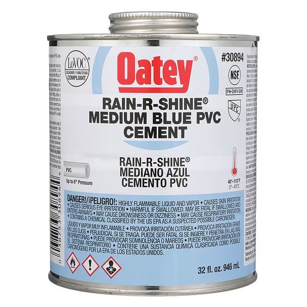 PVC Cement, Blue, 32 oz., Oatey, Mfr#: 30894