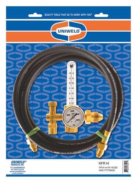 Gas Calibration Flowmeter Regulator, Single Stage, CGA-580, 10 to 70 scfh, Use With: Argon, Uniweld, Mfr#: KFR14